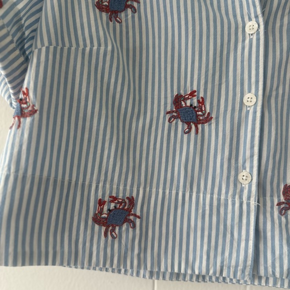 Anthropologie MAEVE crab print striped crop top blouse Medium M - Picture 3 of 6
